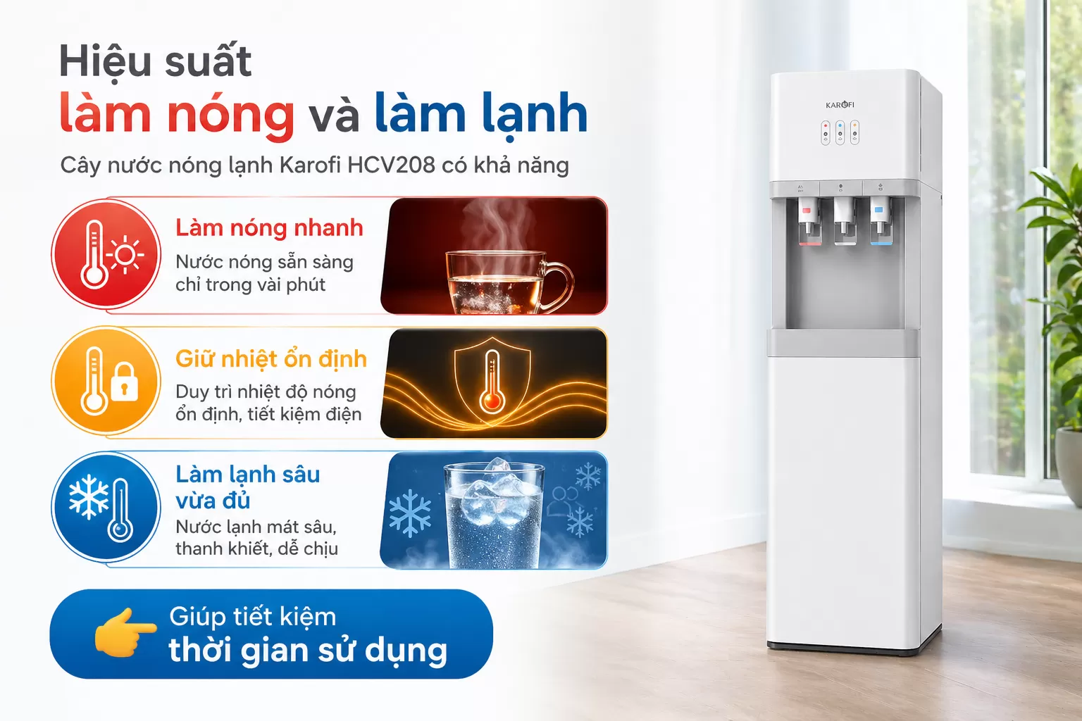 Karofi Hcv208 Hiệu suất l&agrave;m n&oacute;ng v&agrave; l&agrave;m lạnh