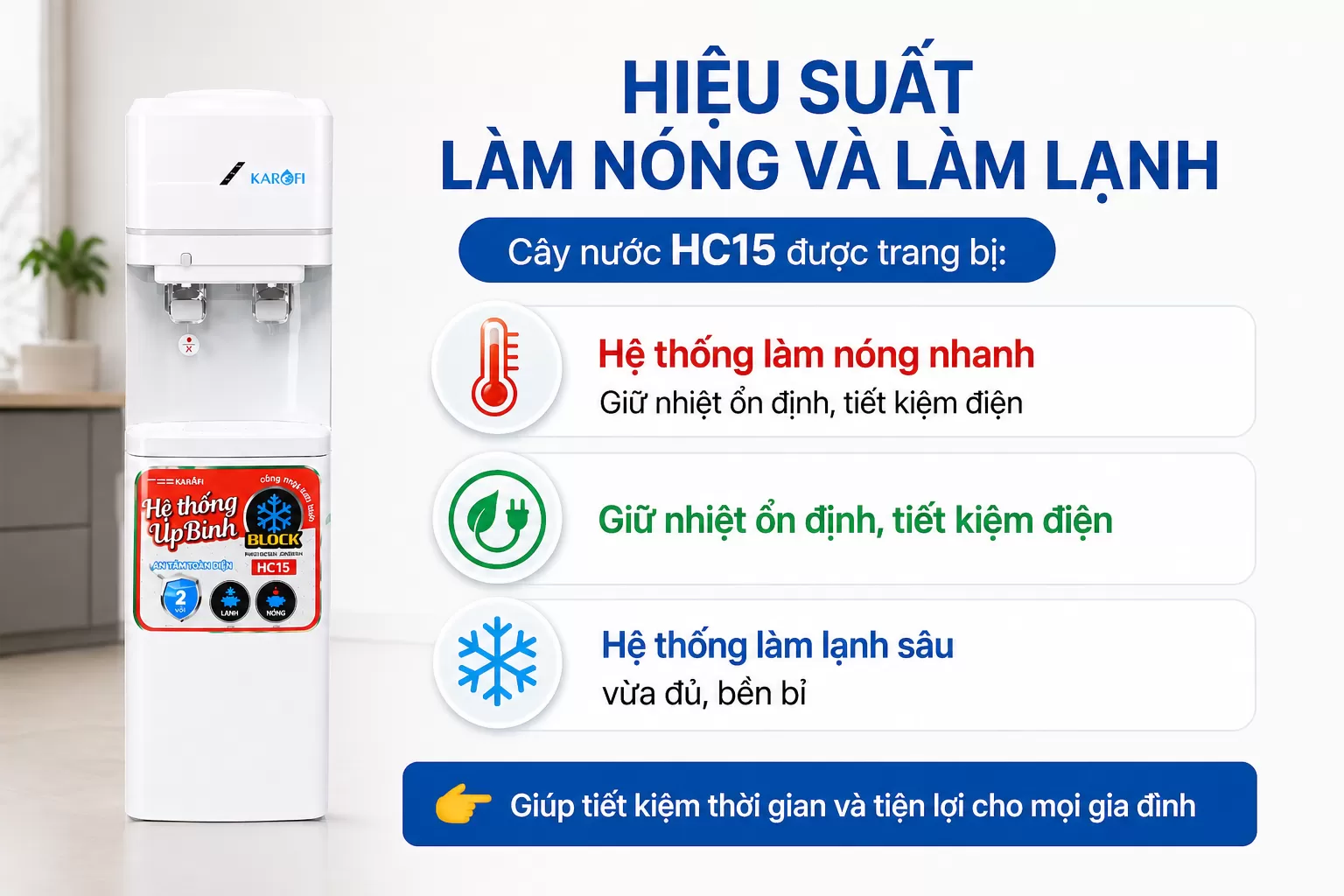 Karofi HC15 Hiệu suất l&agrave;m n&oacute;ng v&agrave; l&agrave;m lạnh