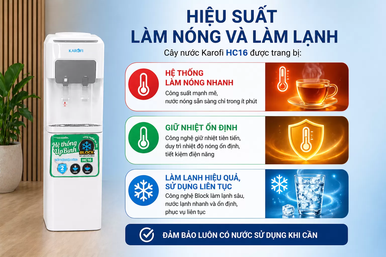 Karofi HC16 Hiệu suất l&agrave;m n&oacute;ng v&agrave; l&agrave;m lạnh