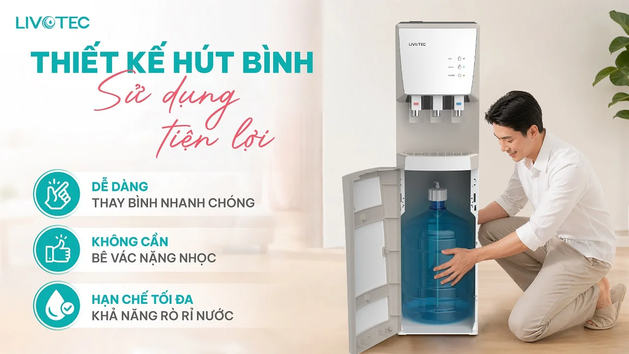 Thiết kế h&uacute;t b&igrave;nh đặt dưới, thay b&igrave;nh nhẹ nh&agrave;ng hơn