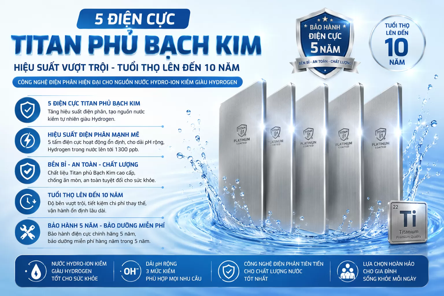 5 Điện Cực Titan Phủ Bạch Kim