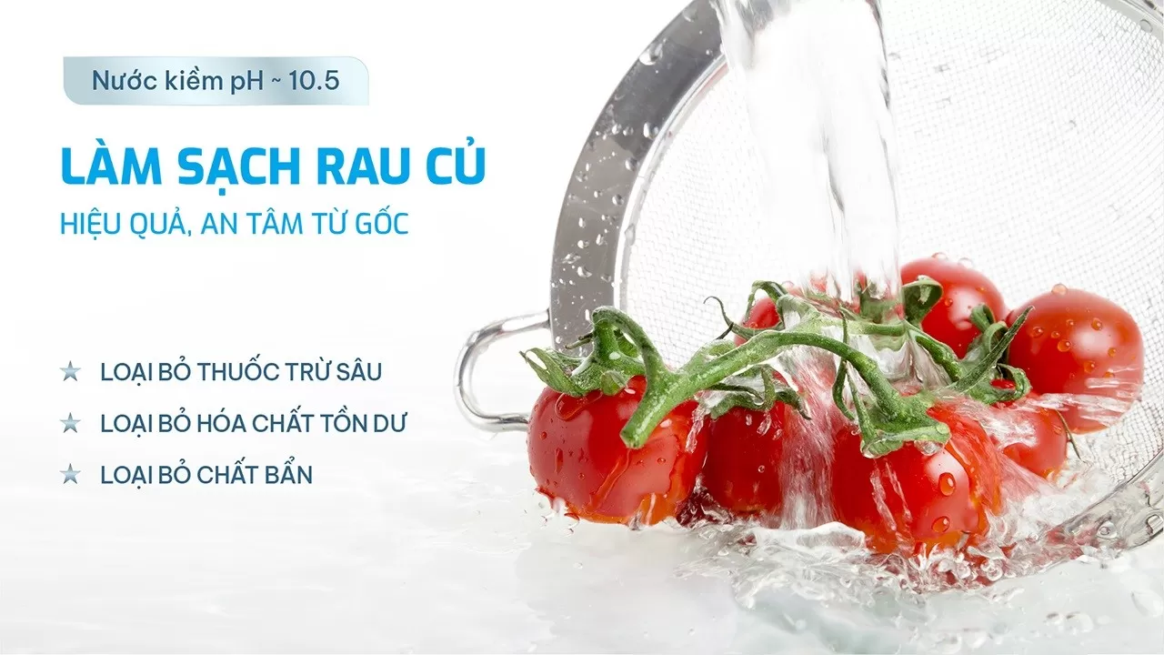 Chế độ nước ng&acirc;m rửa rau củ pH ~10.5