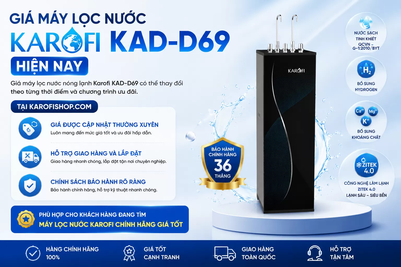 Gi&aacute; m&aacute;y lọc nước Karofi KAD-D69 hiện nay
