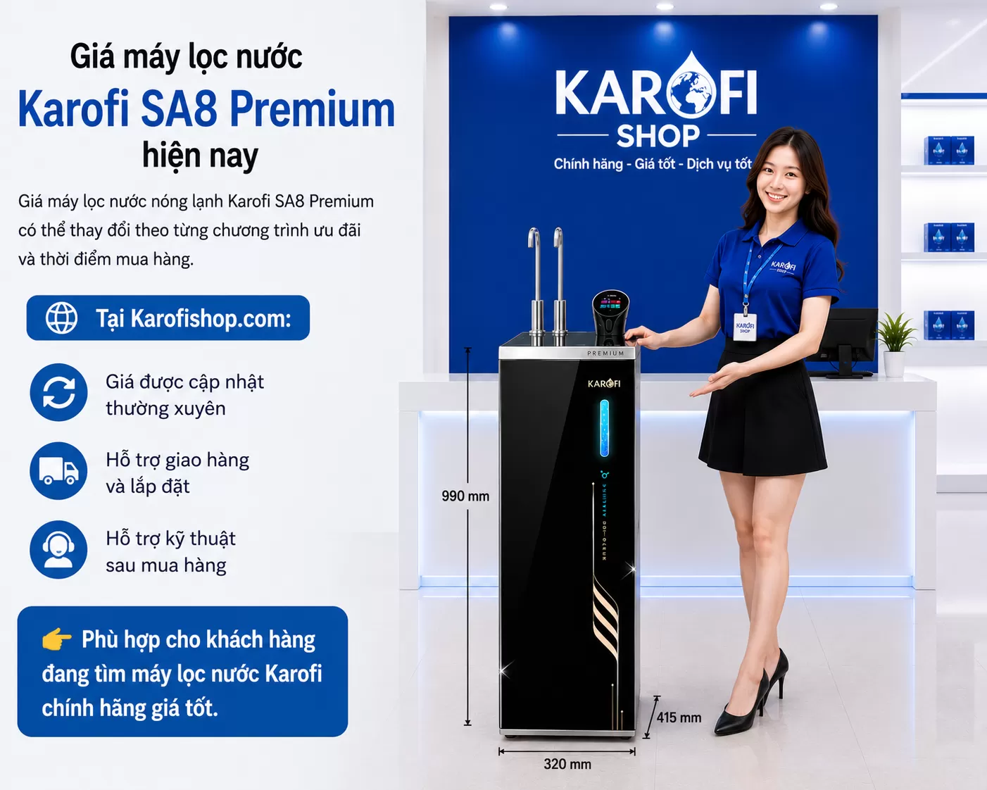 Gi&aacute; m&aacute;y lọc nước Karofi SA8 Premium hiện nay
