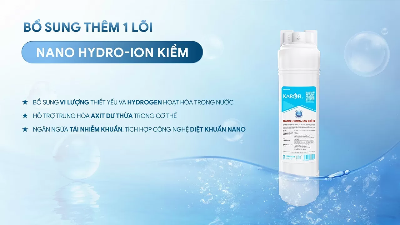 Karofi KAD-GB65 trang bị th&ecirc;m l&otilde;i Nano Hydro-ion kiềm.