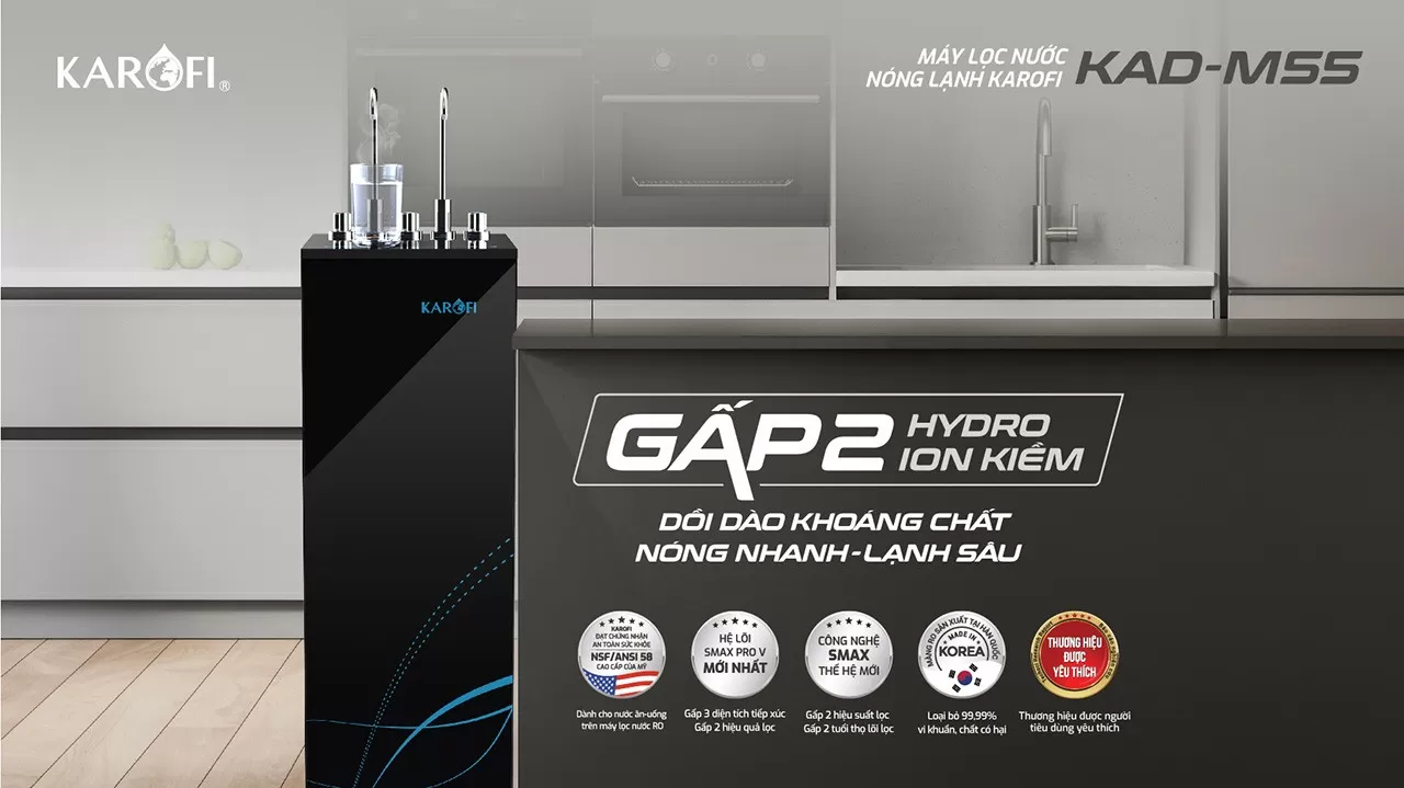 M&aacute;y lọc nước n&oacute;ng lạnh Karofi KAD-M55 ch&iacute;nh h&atilde;ng