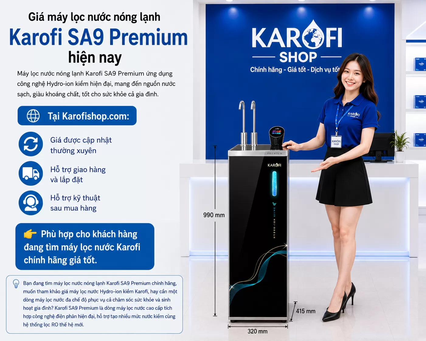 M&aacute;y lọc nước n&oacute;ng lạnh Karofi SA9 Premium