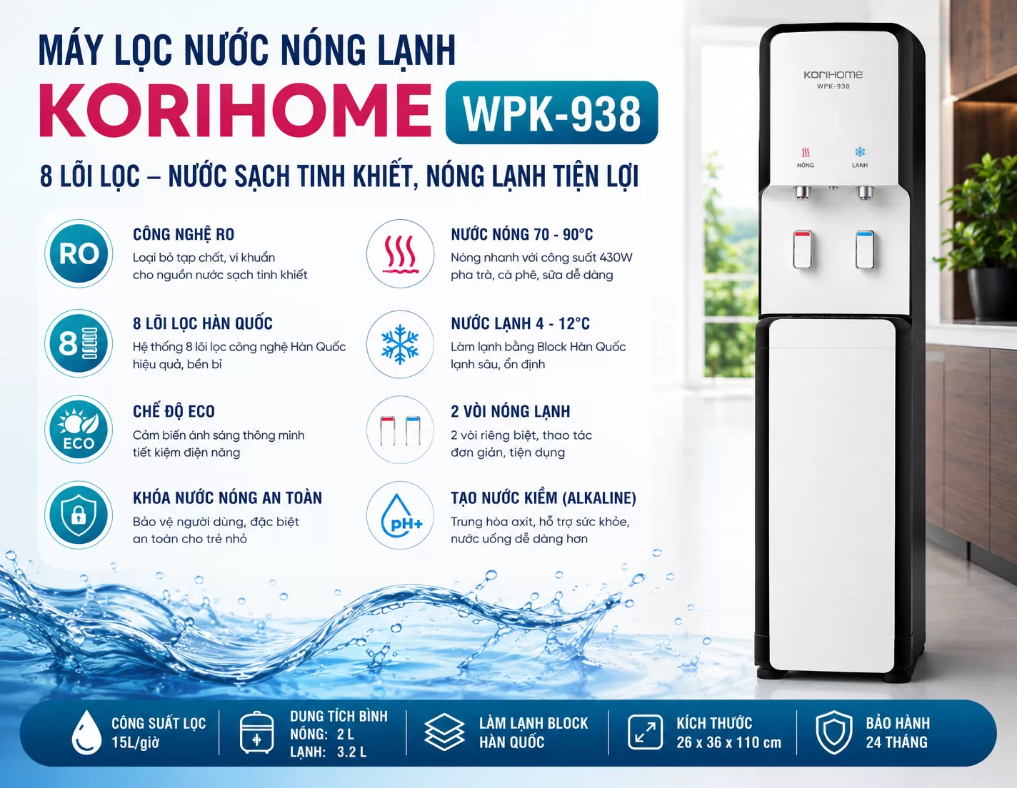 Giá Máy lọc nước nóng lạnh Korihome WPK-938