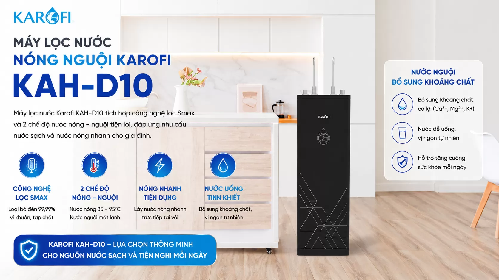Máy lọc nước nóng nguội Karofi KAH-D10
