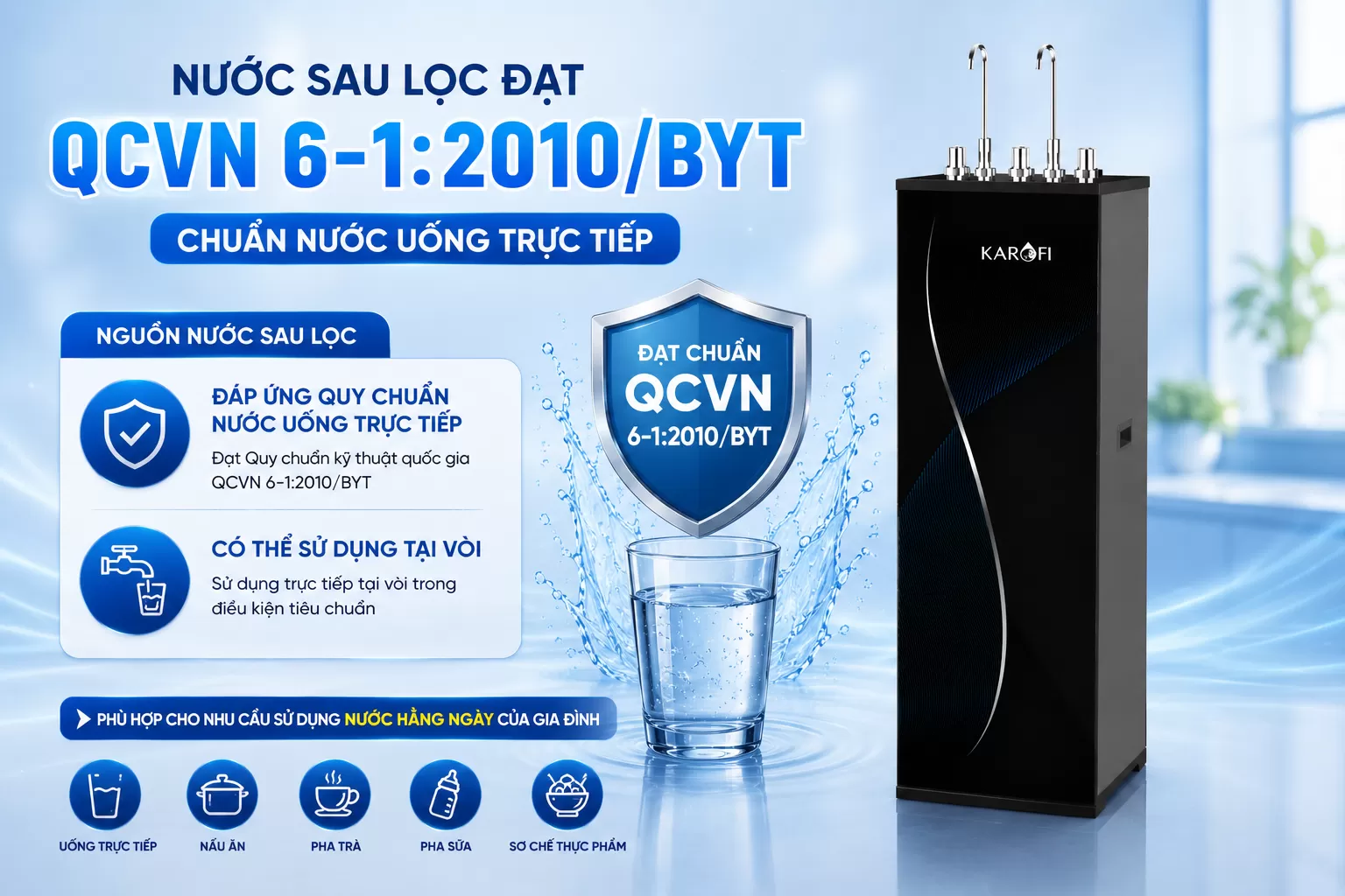 Karofi KAD-D69 nước sau lọc đạt chuẩn bộ y tế nước uống tại v&ograve;i
