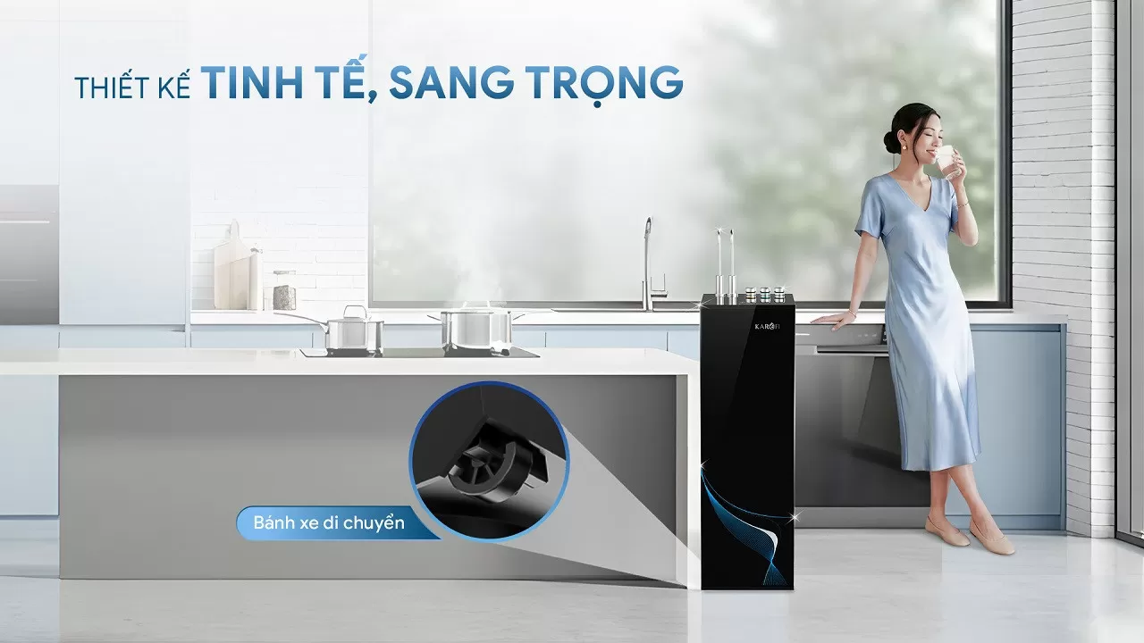 Karofi KAD-GB65 sở hữu:  Mặt k&iacute;nh cường lực cao cấp.  Thiết kế tủ đứng hiện đại.  V&ograve;i lấy nước mạ crom sang trọng.  M&agrave;u sắc tinh tế ph&ugrave; hợp nh&agrave; ở, văn ph&ograve;ng v&agrave; showroom.