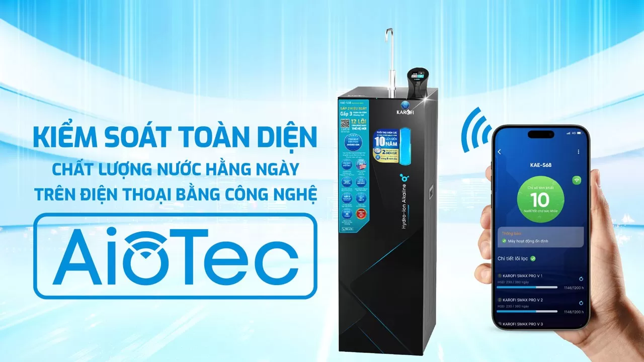 Karofi KAE-S68 được t&iacute;ch hợp Theo d&otilde;i chất lượng nước Cảnh b&aacute;o thay l&otilde;i Quản l&yacute; t&igrave;nh trạng hoạt động của m&aacute;y K&iacute;ch hoạt bảo h&agrave;nh trực tuyến