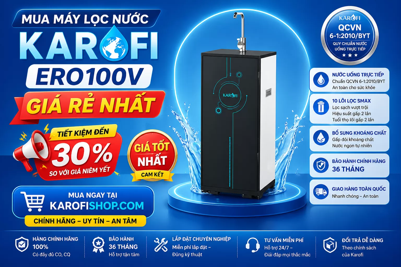 Mua m&aacute;y lọc nước Karofi ERO100V gi&aacute; rẻ nhất