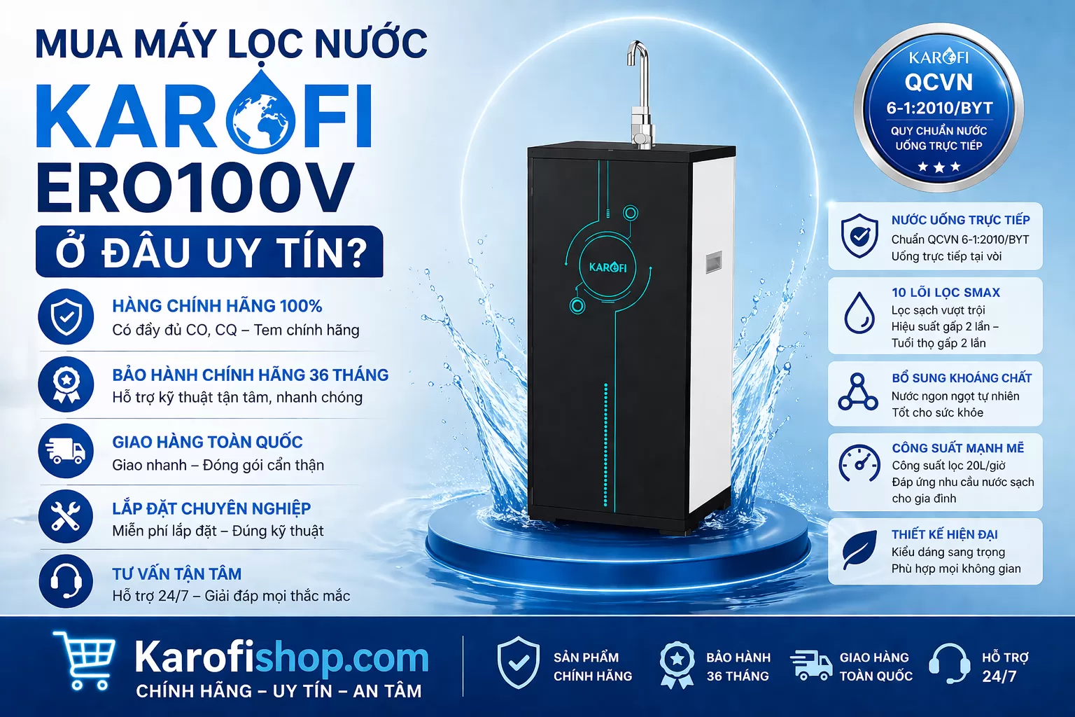 Mua m&aacute;y lọc nước Karofi ERO100V ở đ&acirc;u uy t&iacute;n
