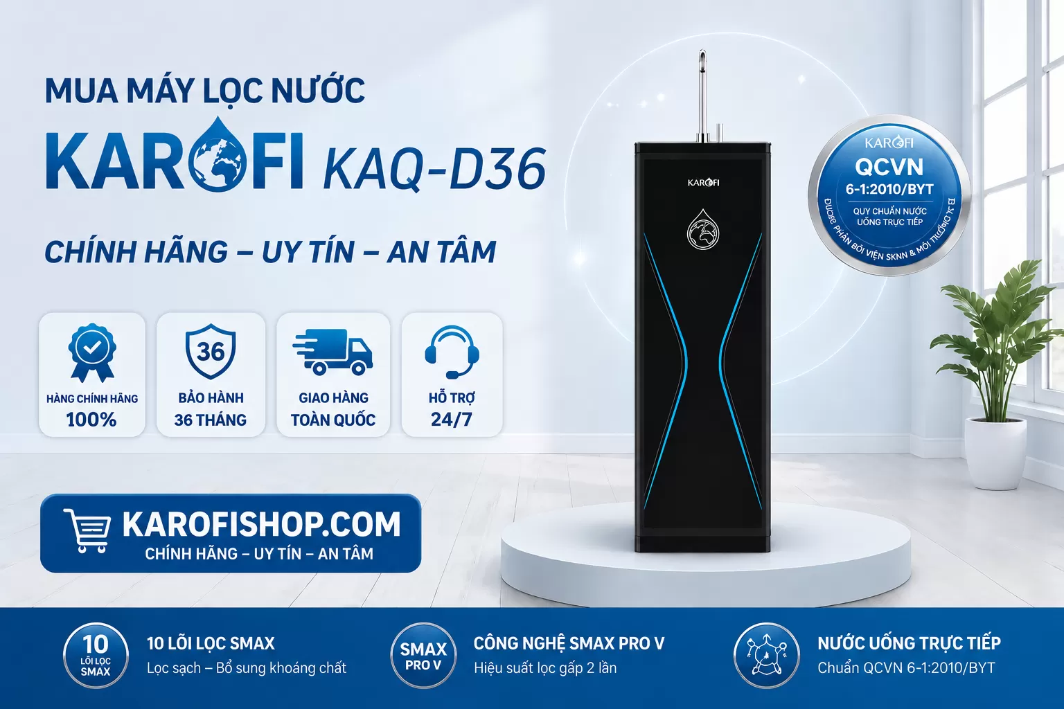 Mua m&aacute;y lọc nước Karofi KAQ-D36 gi&aacute; rẻ