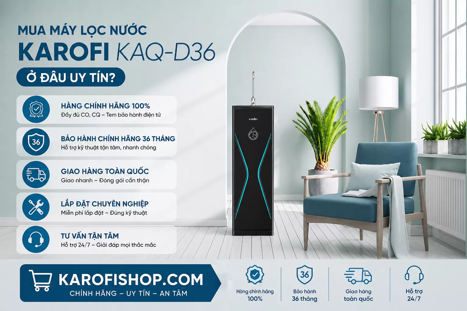 Mua m&aacute;y lọc nước Karofi KAQ-D36 ở đ&acirc;u uy t&iacute;n