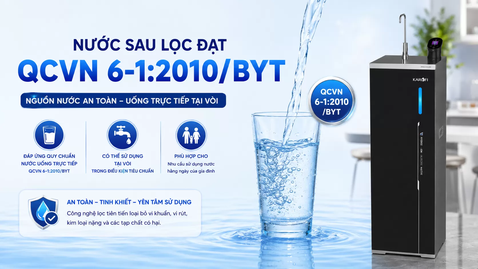 Karofi S68 Pro Nước sau lọc đạt QCVN nước uống tại v&ograve;i