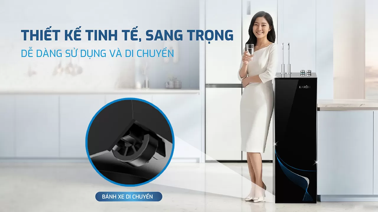 Karofi KAQ-GB15 sở hữu kiểu d&aacute;ng tủ đứng cao cấp với:  Mặt k&iacute;nh cường lực chắc chắn. T&ocirc;ng m&agrave;u đen hiện đại. Hệ thống b&aacute;nh xe di chuyển linh hoạt. Ph&ugrave; hợp với nhiều kh&ocirc;ng gian nội thất gia đ&igrave;nh v&agrave; văn ph&ograve;ng.