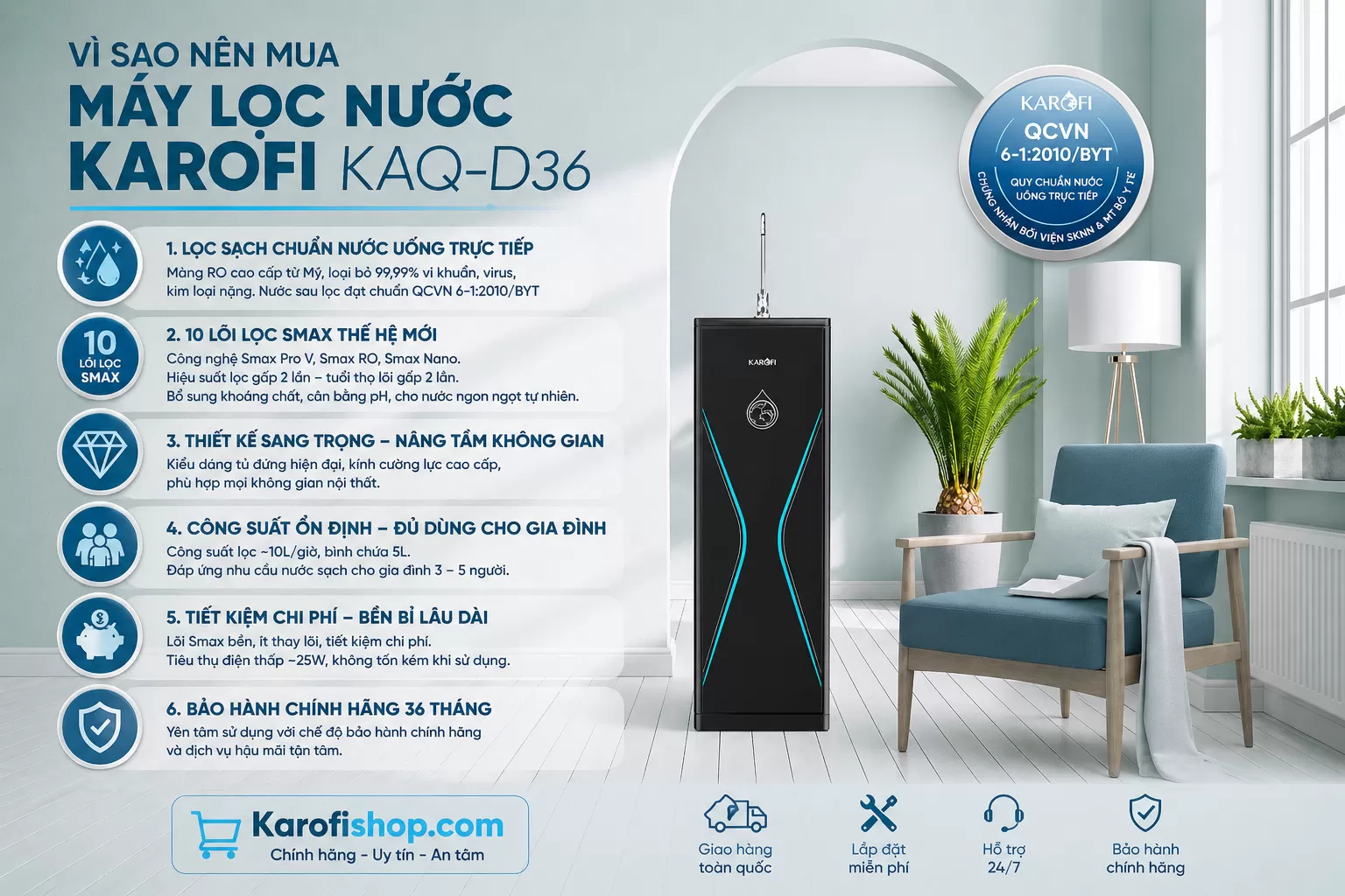 V&igrave; sao n&ecirc;n mua m&aacute;y lọc nước Karofi KAQ-D36