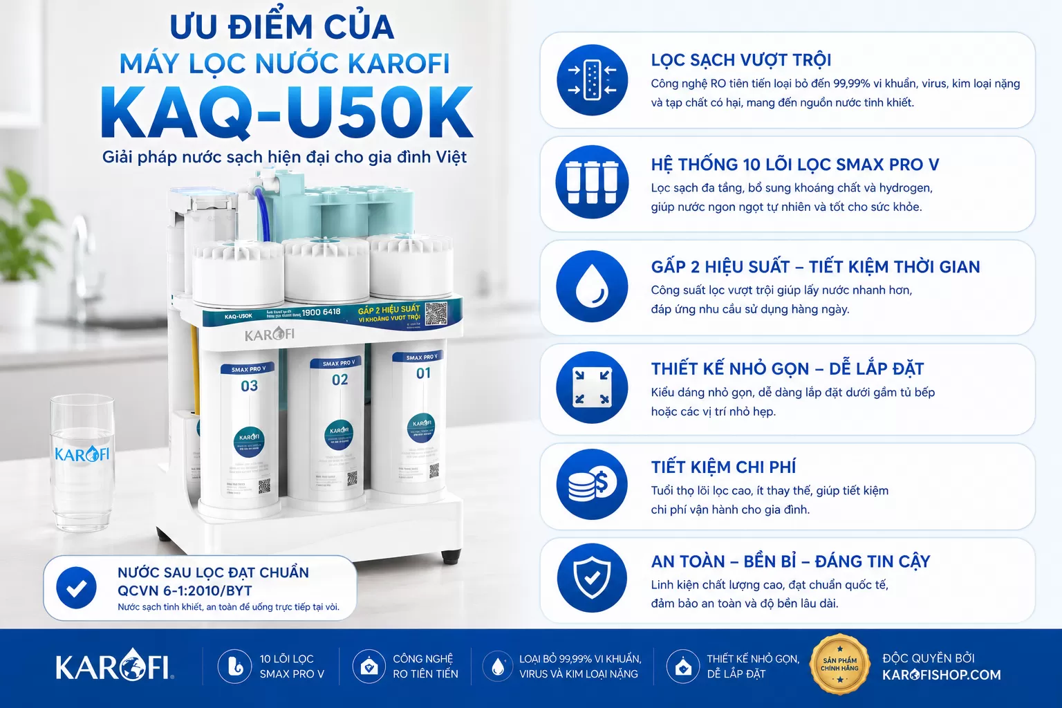 Ưu điểm của m&aacute;y lọc nước Karofi KAQ-U50K