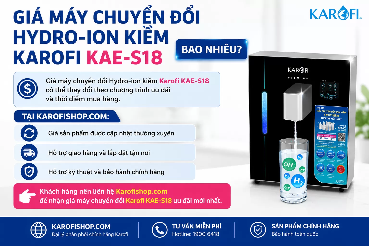 Gi&aacute; m&aacute;y chuyển đổi Hydro-ion kiềm Karofi KAE-S18