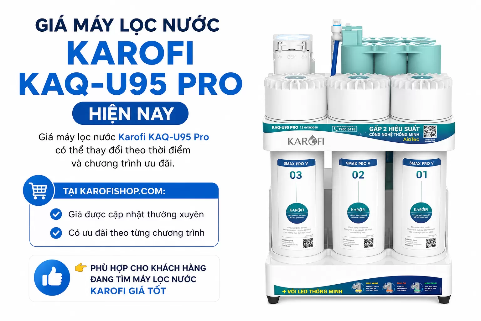Gi&aacute; m&aacute;y lọc nước Karofi KAQ-U95 Pro hiện nay