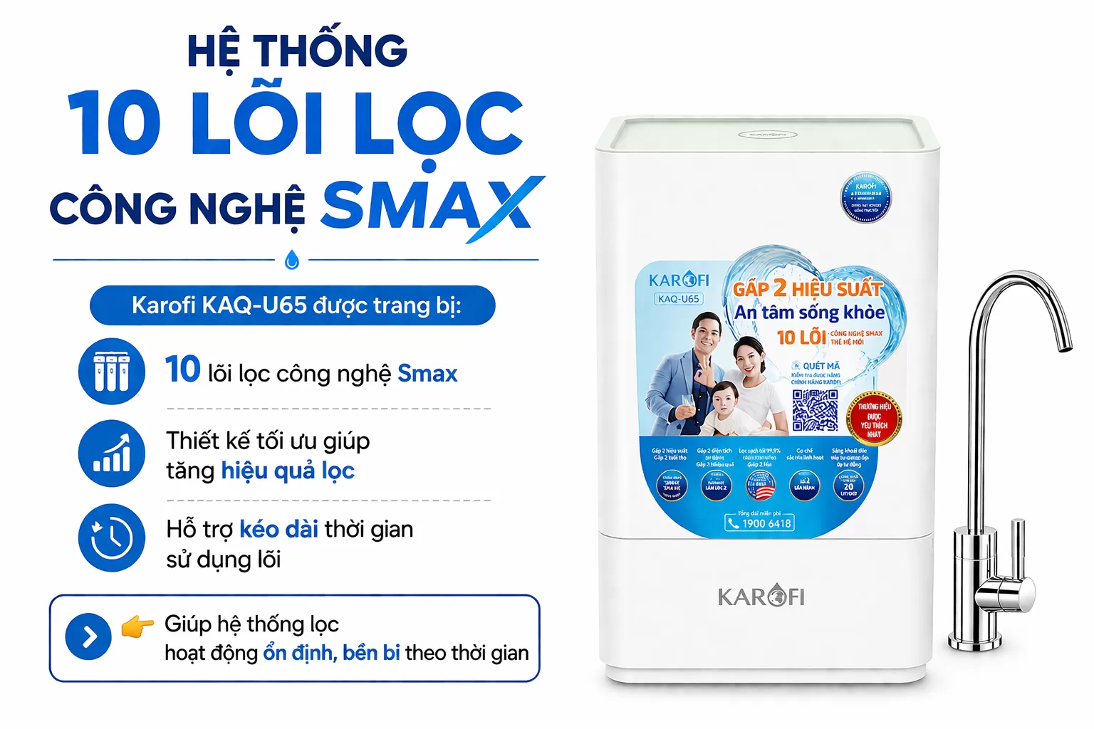 Hệ thống 10 l&otilde;i lọc c&ocirc;ng nghệ Smax