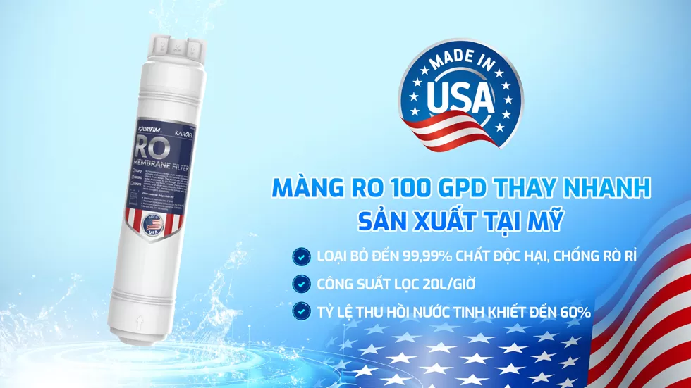 Karofi U95 Pro d&ugrave;ng m&agrave;ng ro purifim 100GDP thay nhanh