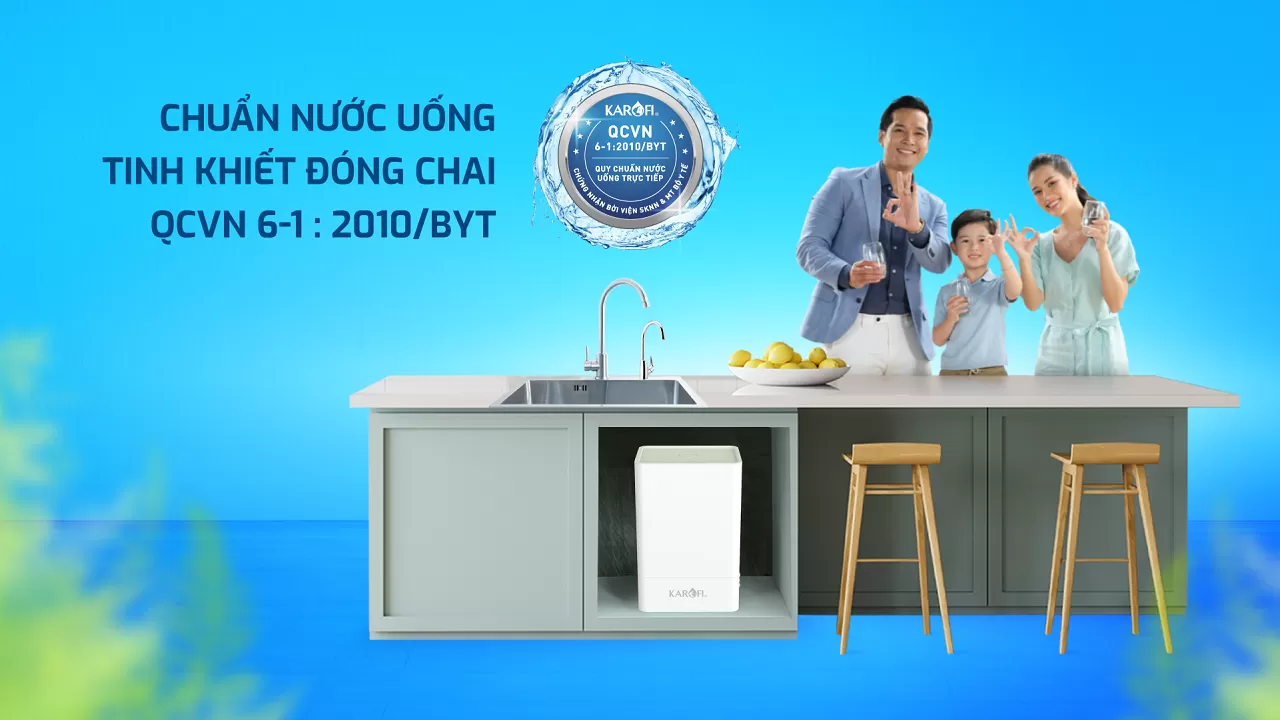 Nước sau lọc từ m&aacute;y KAQ-U65:  Ph&ugrave; hợp quy chuẩn nước uống tinh khiết QCVN 6-1:2010/BYT