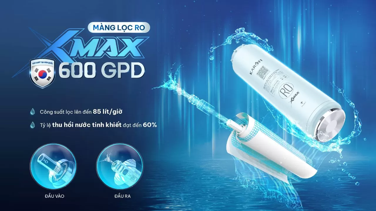 M&agrave;ng RO Xmax 600 GPD H&agrave;n Quốc &ndash; c&ocirc;ng suất lọc 85 l&iacute;t/giờ