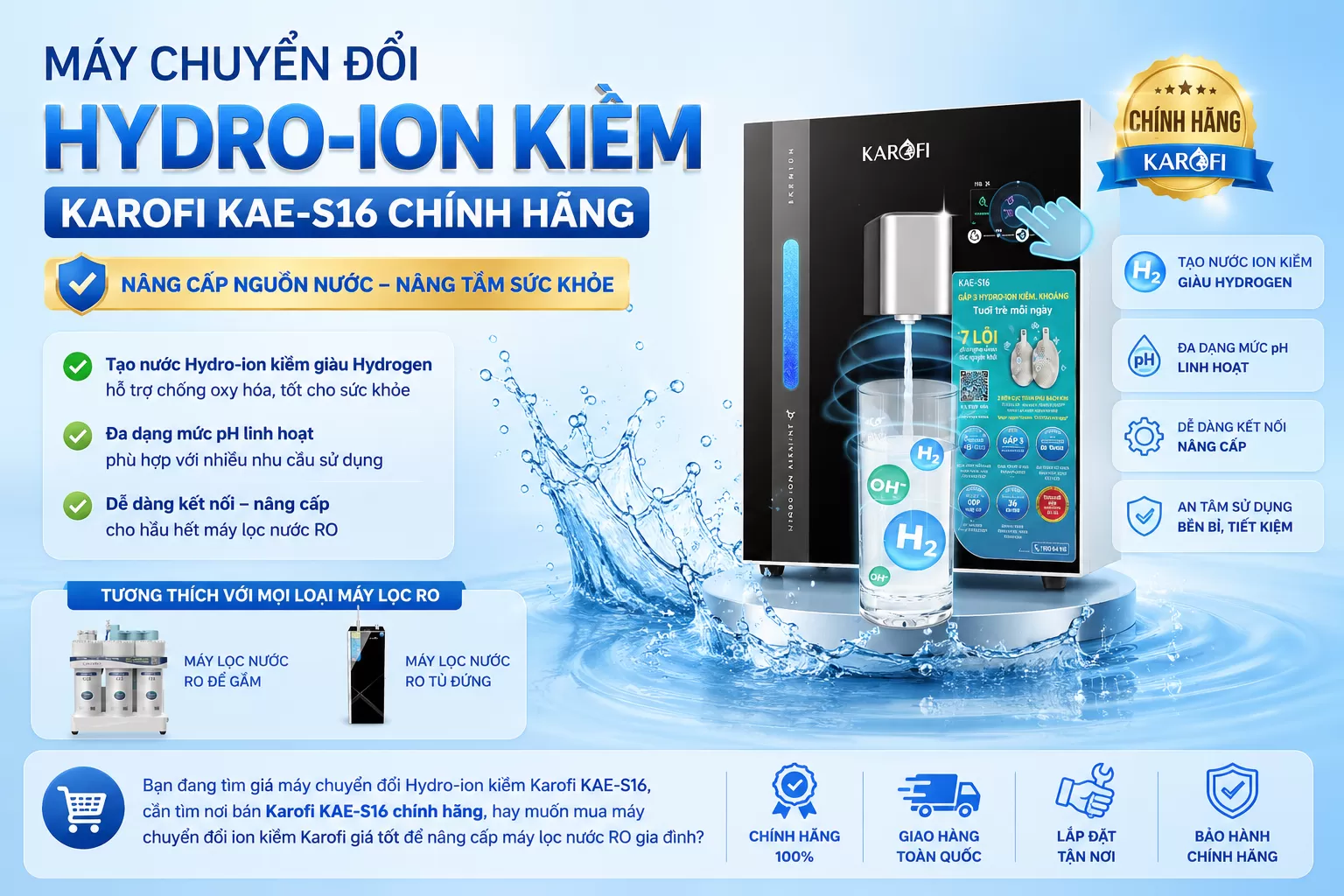 M&aacute;y chuyển đổi Hydro-ion kiềm Karofi KAE-S16 gi&aacute; rẻ nhất
