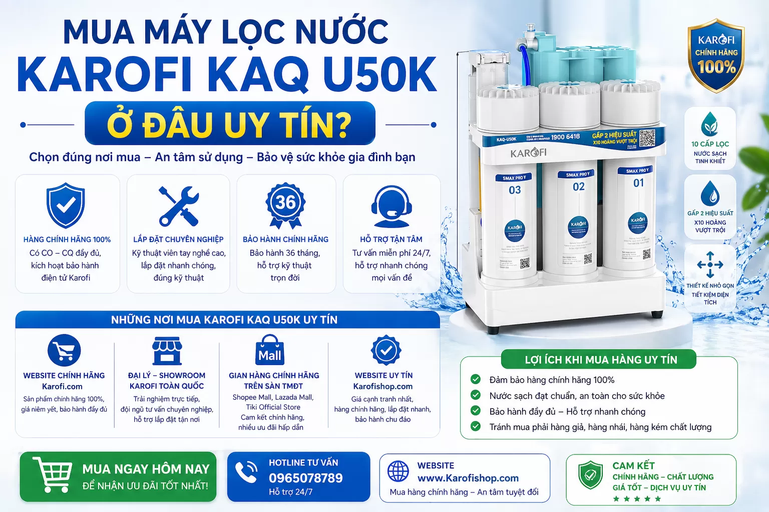 Mua m&aacute;y lọc nước Karofi KAQ U50K ở đ&acirc;u uy t&iacute;n