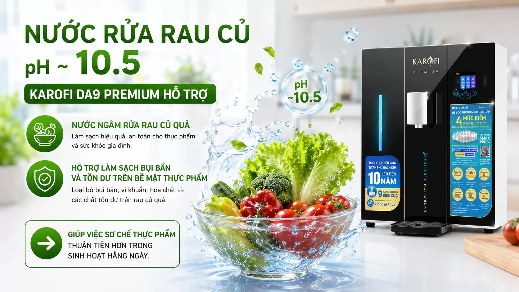 Karofi DA9 Premium Nước rửa rau củ pH ~10.5
