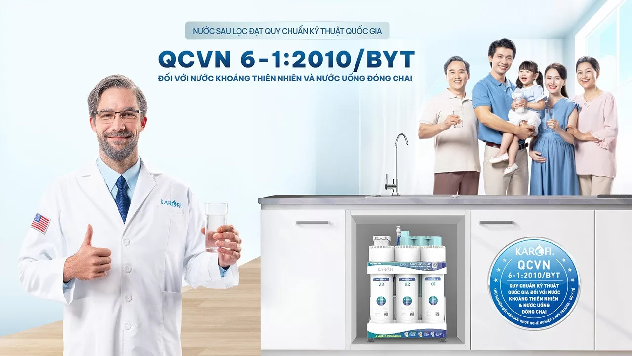 Nước sau lọc từ Karofi KAQ-U96 PRO đạt quy chuẩn kỹ thuật quốc gia QCVN 6-1:2010/BYT đối với nước uống.
