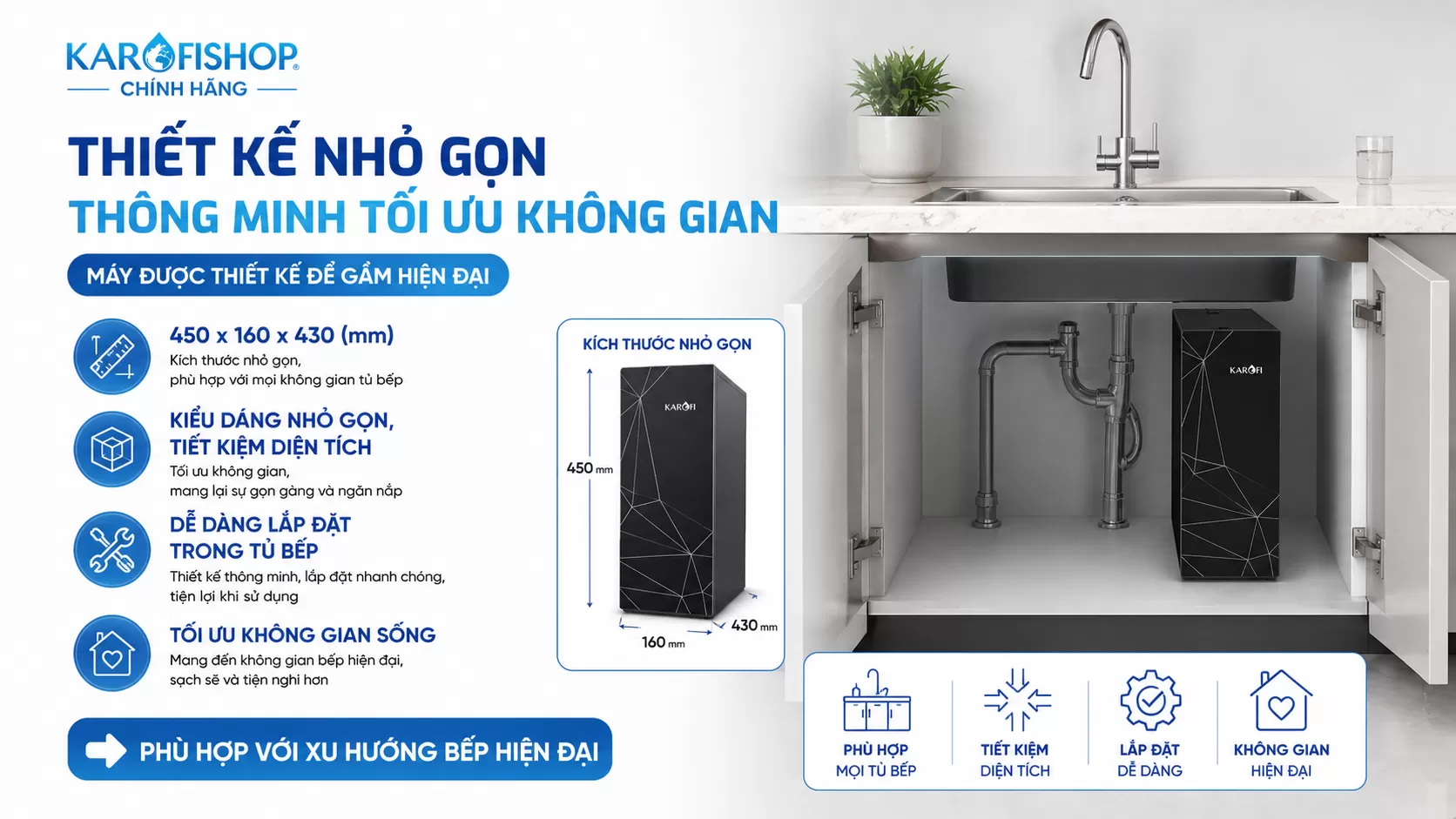 thiết kế nhỏ gọn tối ưu kh&ocirc;ng gian