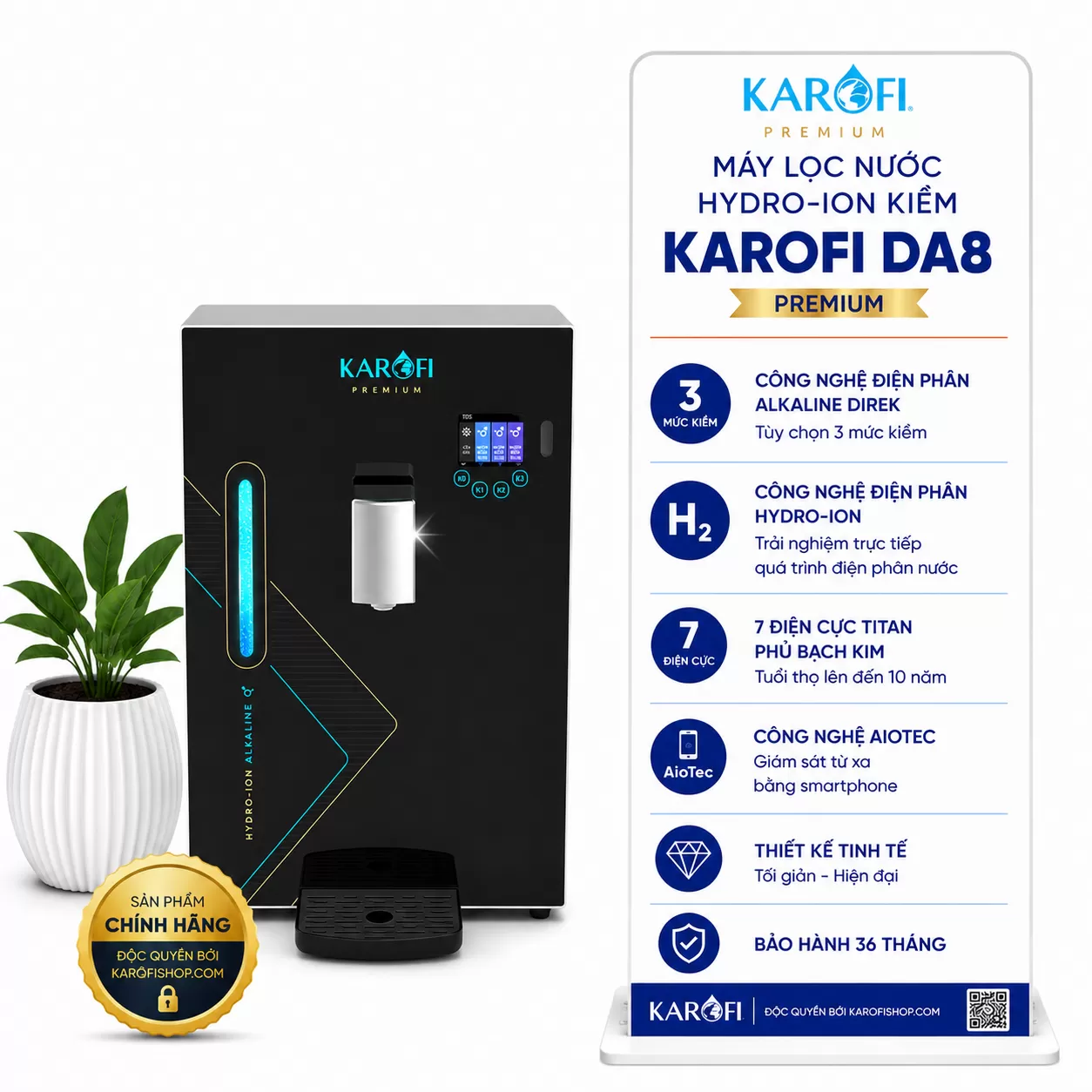 Máy lọc nước Hydro-Ion kiềm Karofi DA8 Premium