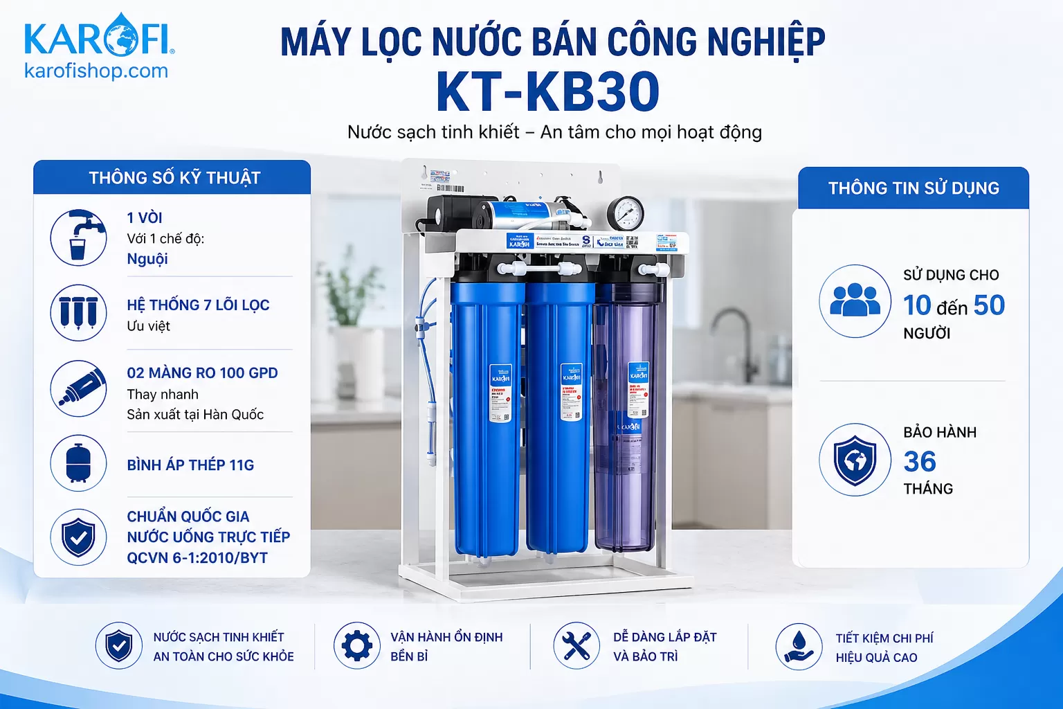 Gi&aacute; m&aacute;y lọc nước b&aacute;n c&ocirc;ng nghiệp KT-KB30 hiện nay ở mức dễ tiếp cận hơn so với c&aacute;c d&ograve;ng c&ocirc;ng suất lớn