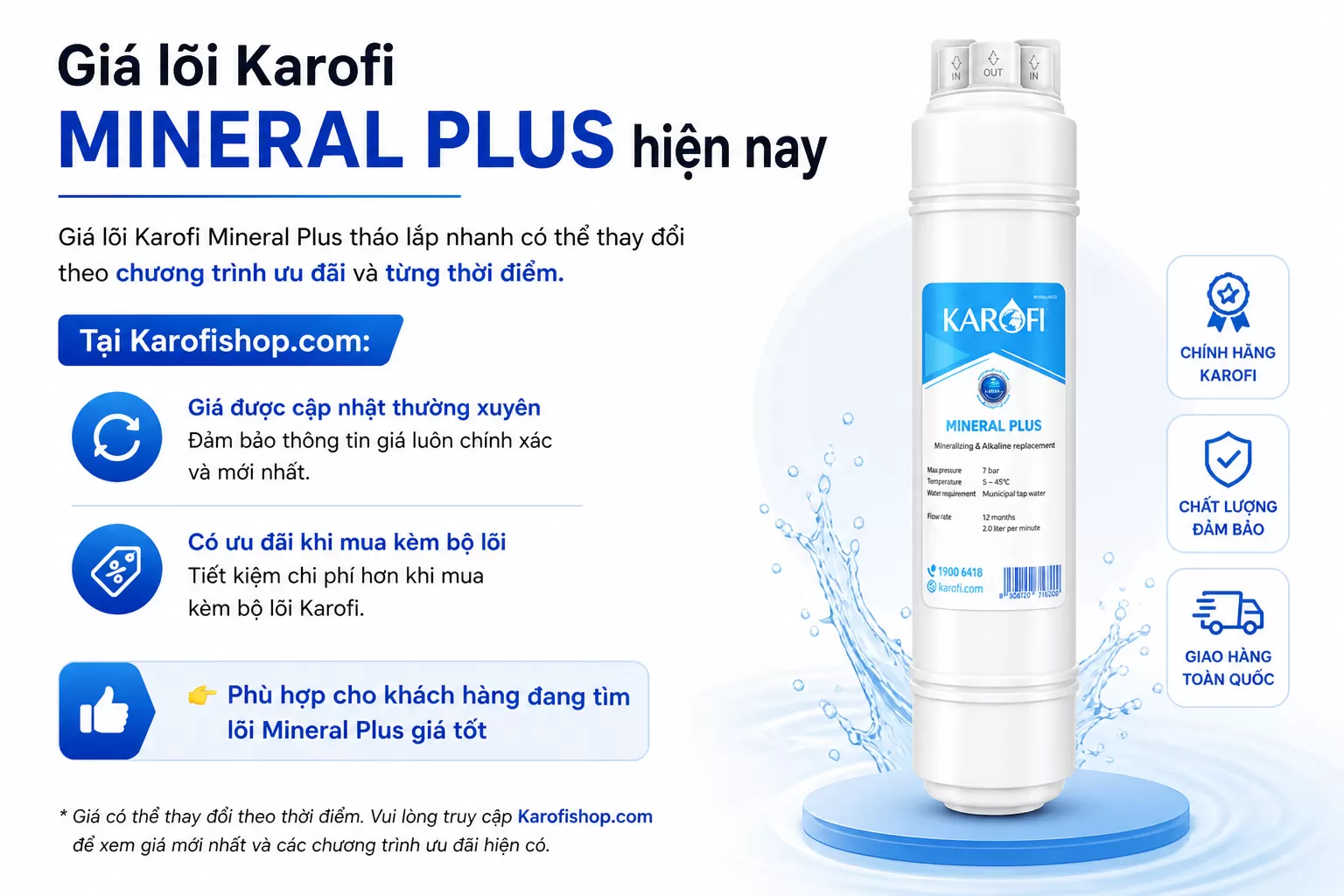 Gi&aacute; l&otilde;i Karofi Mineral Plus hiện nay