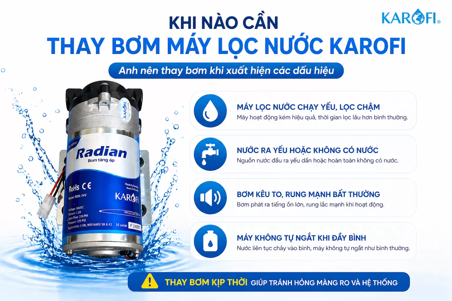 Khi n&agrave;o cần thay bơm m&aacute;y lọc nước Karofi