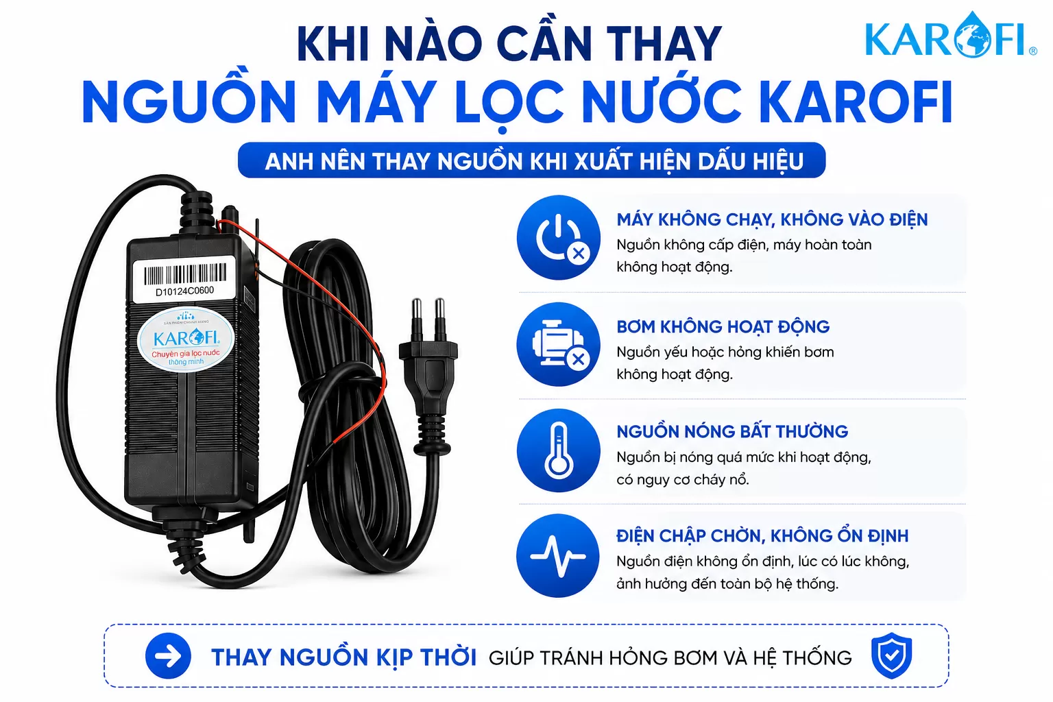 Khi n&agrave;o cần thay nguồn m&aacute;y lọc nước Karofi