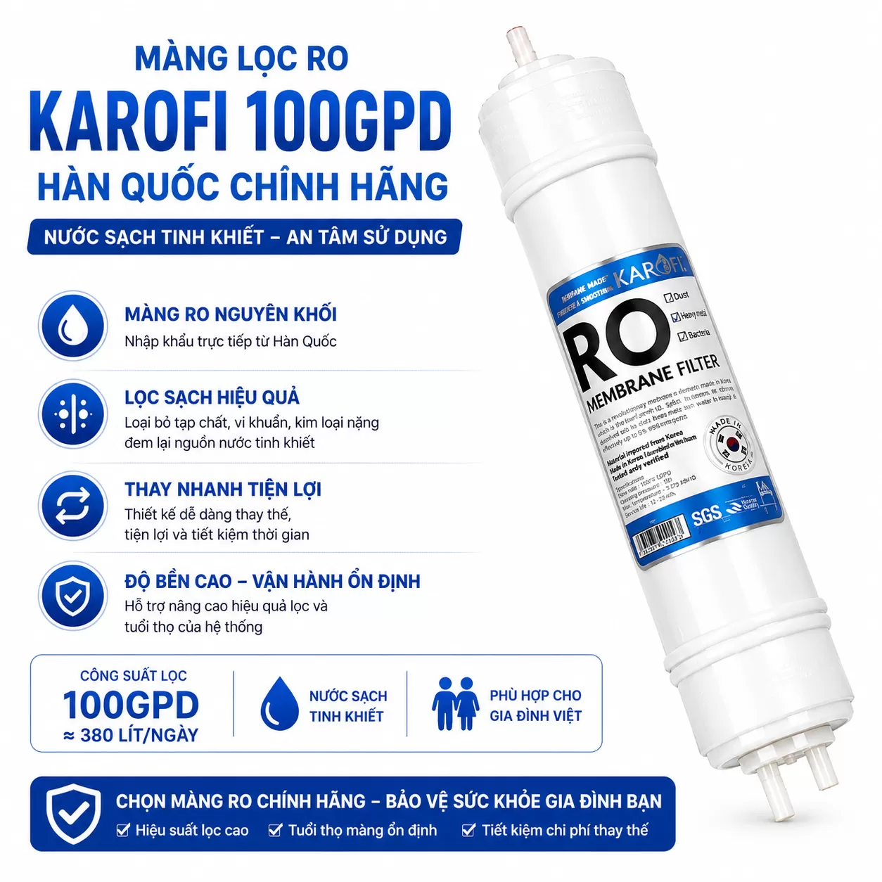 M&agrave;ng lọc RO Karofi 100GDP H&agrave;n Quốc ch&iacute;nh h&atilde;ng gi&aacute; tốt