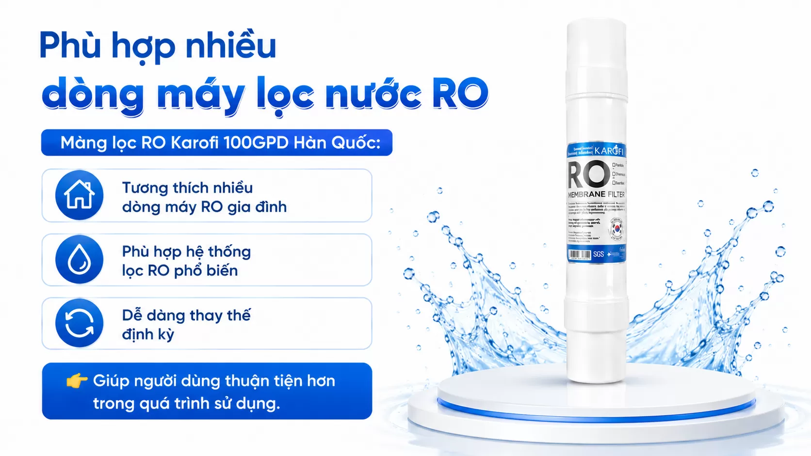 M&agrave;ng lọc RO Karofi 100GPD H&agrave;n Quốc Tương th&iacute;ch nhiều d&ograve;ng m&aacute;y RO gia đ&igrave;nh Ph&ugrave; hợp hệ thống lọc RO phổ biến Dễ d&agrave;ng thay thế định kỳ