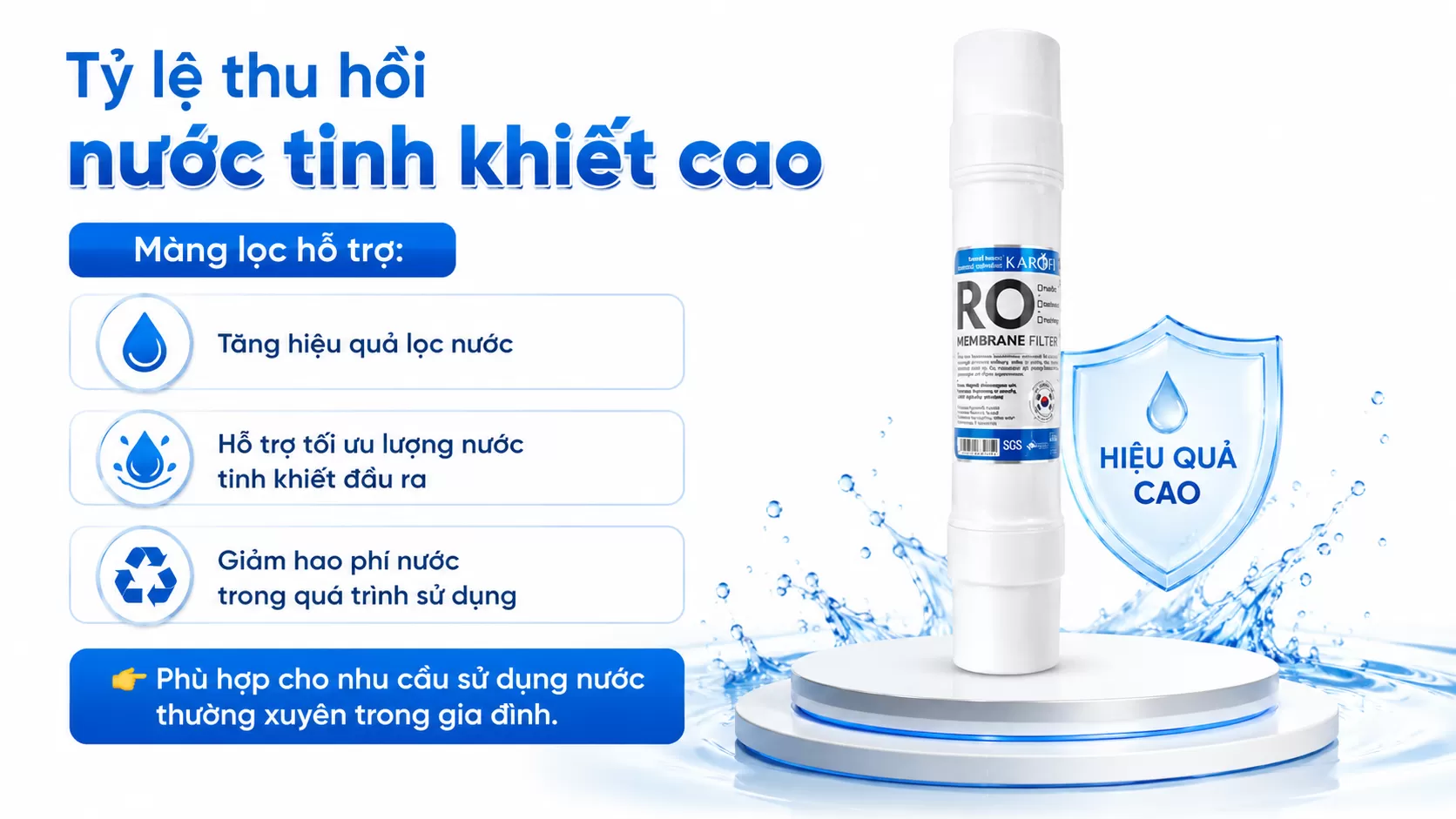 M&agrave;ng lọc hỗ trợ Tăng hiệu quả lọc nước Hỗ trợ tối ưu lượng nước tinh khiết đầu ra Giảm hao ph&iacute; nước trong qu&aacute; tr&igrave;nh sử dụng