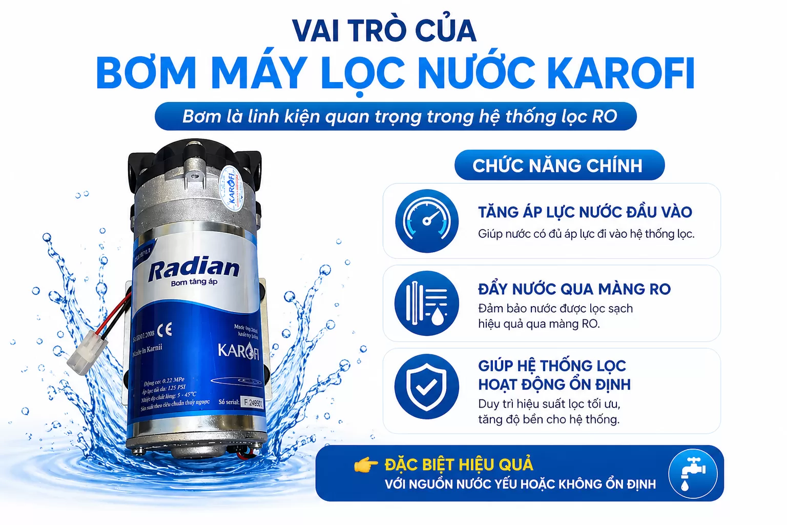 Vai tr&ograve; của bơm m&aacute;y lọc nước Karofi