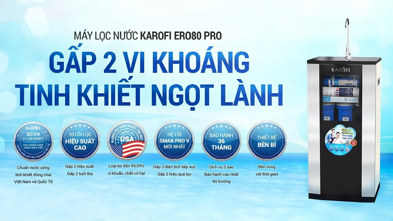 đứng thứ năm là Máy lọc nước Karofi ERO80 Pro – Bền bỉ và kinh tế