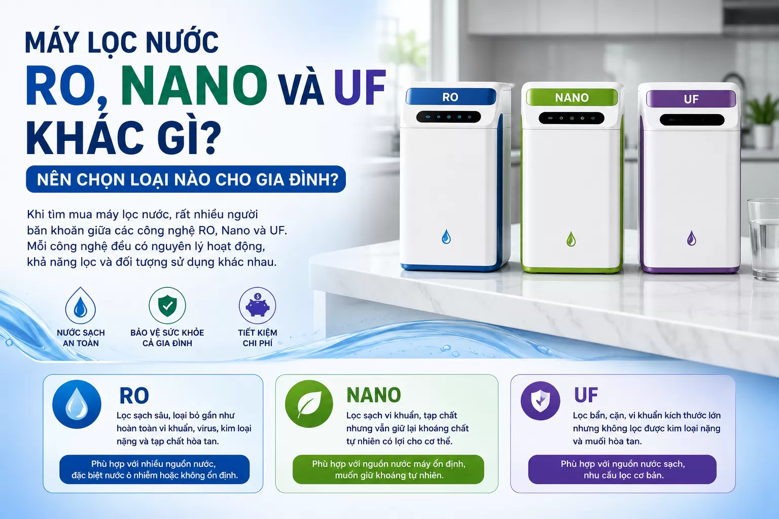 M&aacute;y Lọc Nước RO, Nano V&agrave; UF Kh&aacute;c G&igrave;? N&ecirc;n Chọn Loại N&agrave;o Cho Gia Đ&igrave;nh