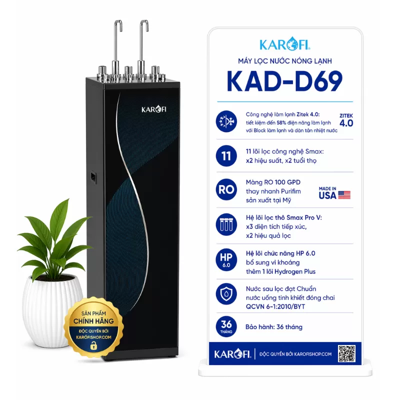 Máy lọc nước nóng lạnh Karofi KAD-D69