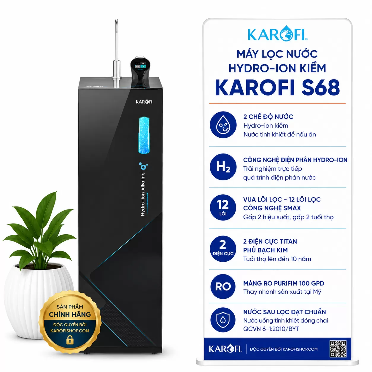 Máy lọc nước Hydro-ion kiềm Karofi KAE-S68