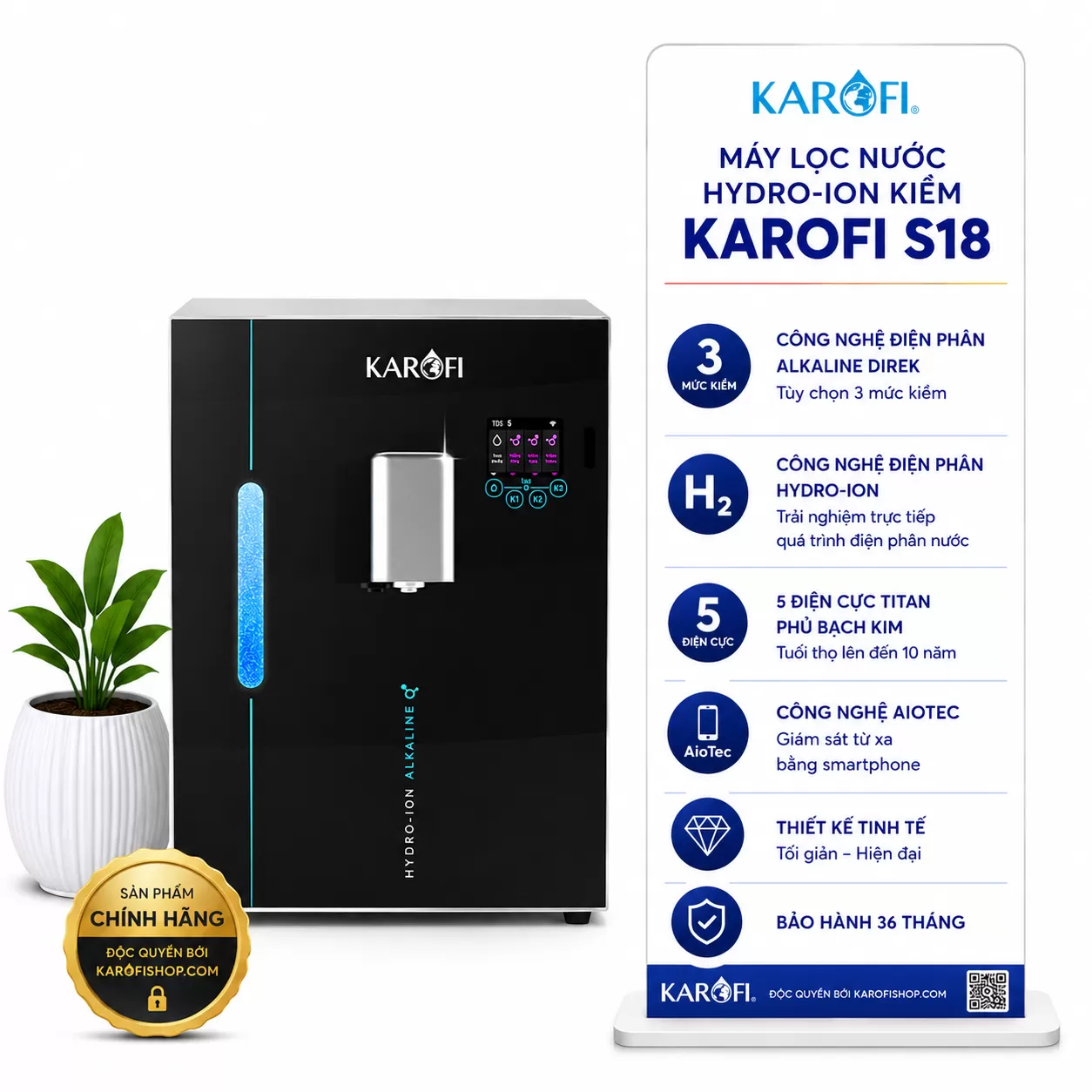 Máy chuyển đổi Hydro-ion kiềm Karofi KAE-S18