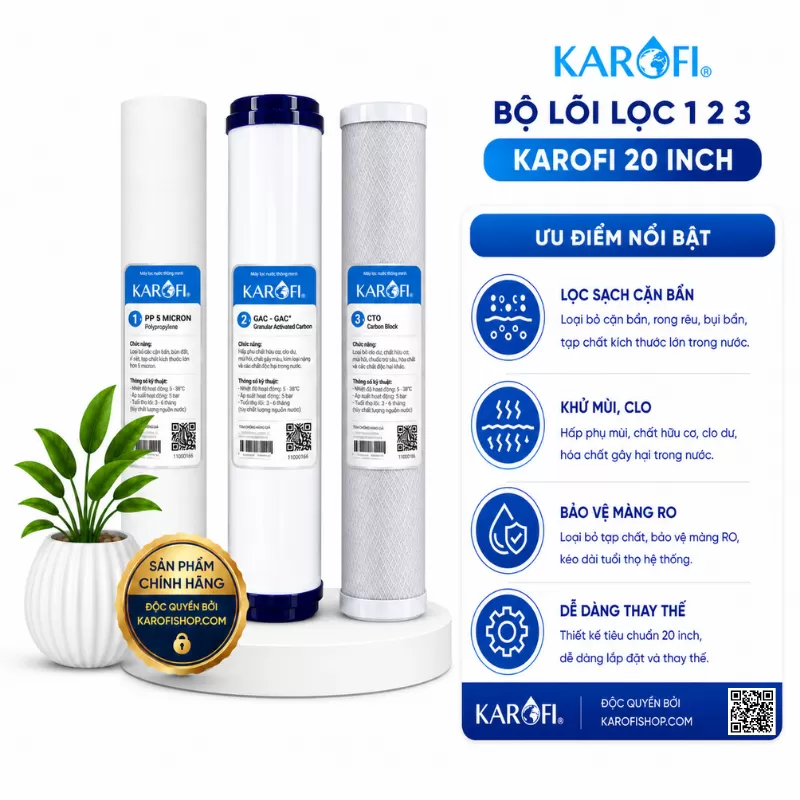 Bộ Lõi Lọc Nước Bán Công Nghiệp Karofi 20 Inch